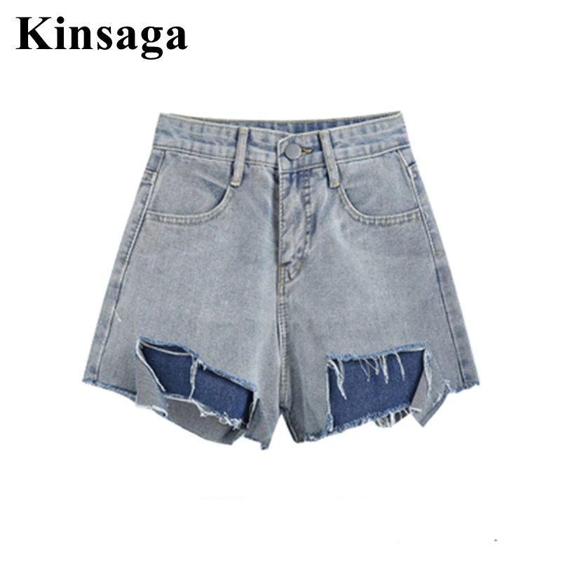 

Summer High Waist Ripped black Shorts Jeans 2XL Women Street Stretchy Wide Leg Loose Casual Cotton Denim Short Pants Hotpants