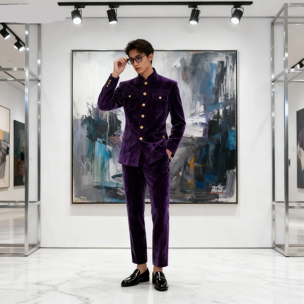 

Men's Unique Breasted 2-Piece Suit Jacket Casual Business Terno Blazer for Work Interview Ensemble