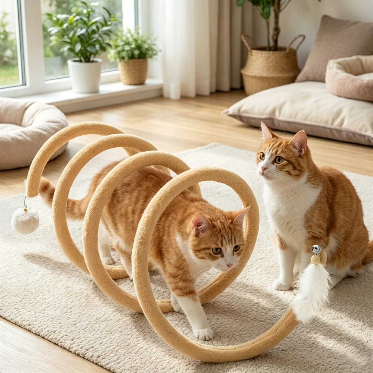 Foldable Spring Tunnel Cat Toys Curlable Spiral Structure Tunnel With Plush Balls And Bells Toys For Kitten Pet Toy Accessories
