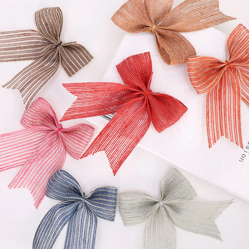 

10Pcs Xmas Bowknot Ornament Handmade Wedding Christmas Tree Decoration Silk Linen Bows Xmas Bowknot Christmas Tree Adornment