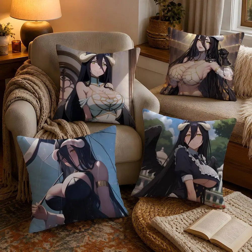 Hot Anime A-Albedo Cushion Cover Soft Plush Cushion Cover Double Print And Invisible Zipper For Sofa Home Car Use