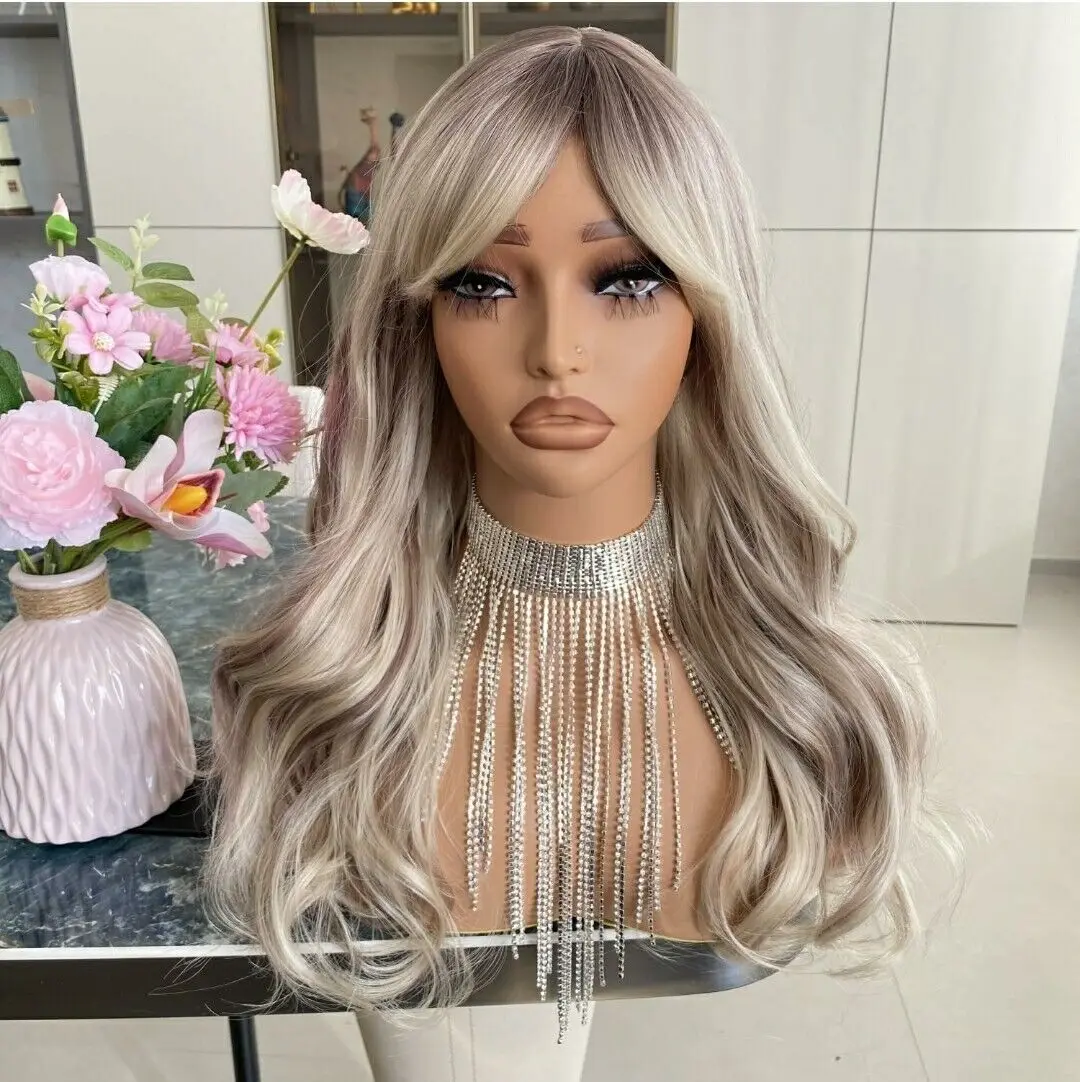 

Platinum BLONDE Blend Multicolor Wavy Curly bangs layers