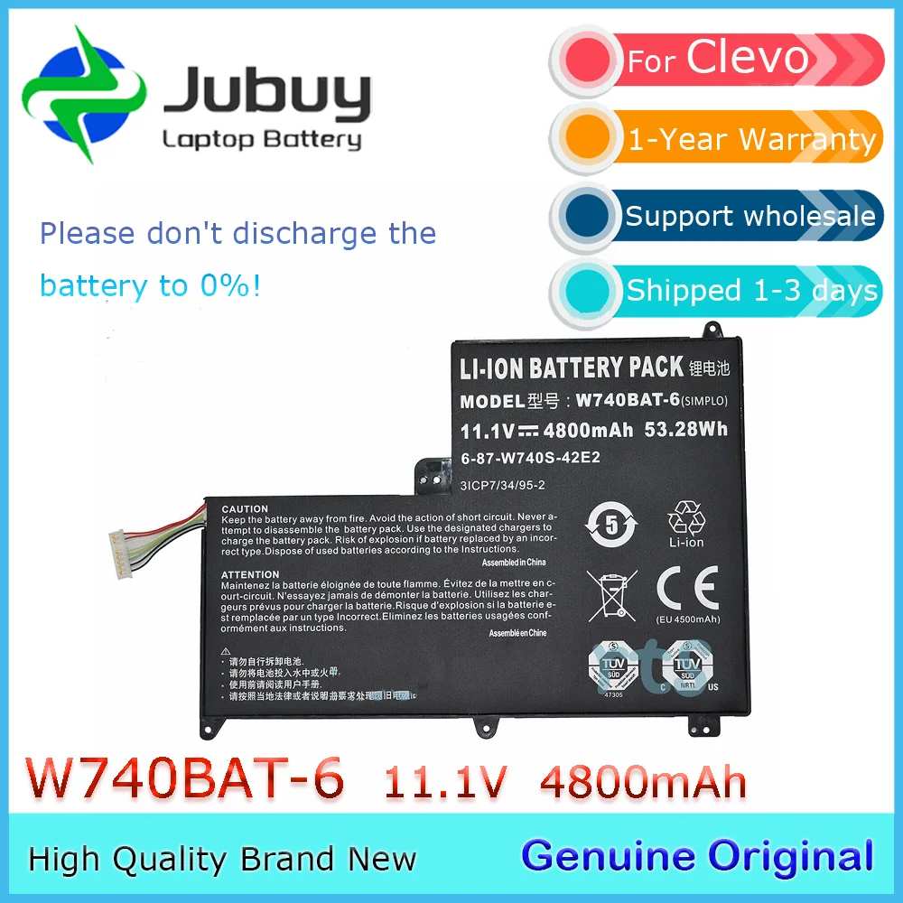 W740BAT-6 11.1V 53.28Wh Original Laptop Battery for Clevo 6-87-W740S-42E 3ICP7/34/95-2 S413 W740SU