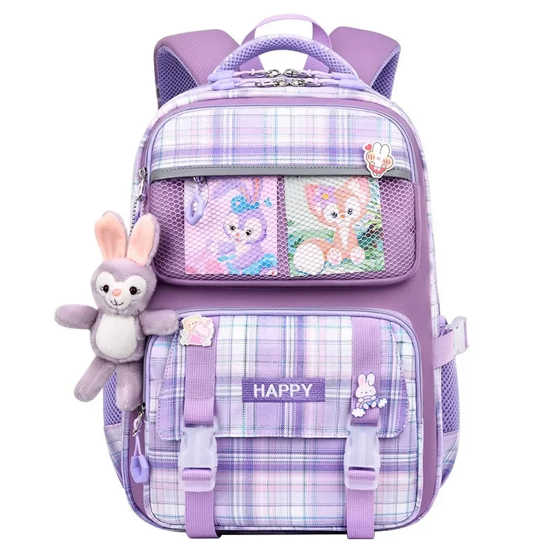 2024 new large capacity backpack school bag for primary school students plaid girls primary school bag ultra-light backpack back