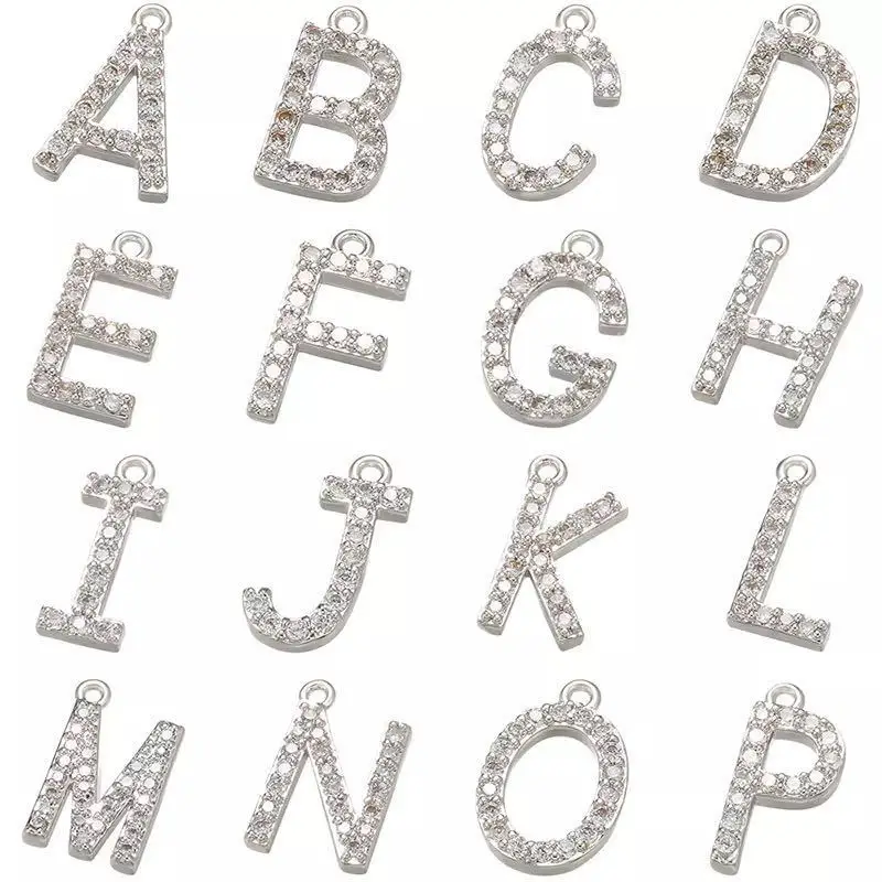 

DIY Making Copper Zircon Pave Letter Charm Pendant CZ Alphabet Letters Name 26 pcs Wholesale Accessories