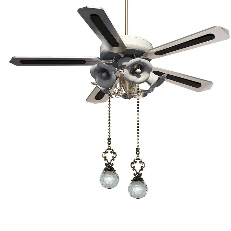 Set of 2 Vintage-Style Clear Fan Pull Ceiling Fan Chain Pulls Crystal Prism Ball