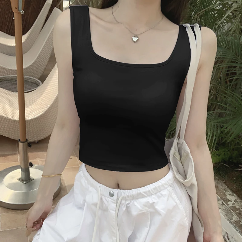 Slimming With Chest Pad Tops Anti-Glare Inner Bottom Camisole Tank Top Simple Soft 2PCS