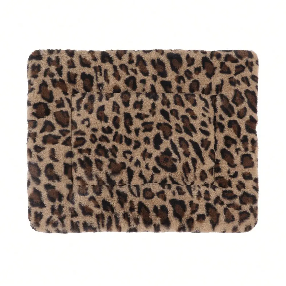 Leopard Print Plush Pet Mat, Reversible Plush Pet Mat Ultra Soft Dog Cat Crate Mat Sleeping Cushion Pad Machine Washable