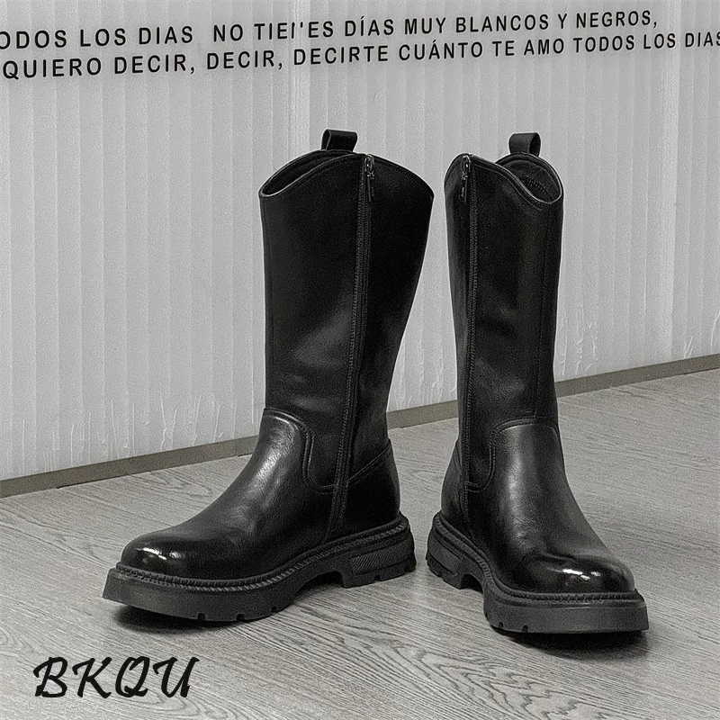 BKQU-Bottes Western Cowboy Knight à l'offre elles souples pour hommes, Bottes hautes, Nouveau style britannique, Beau, Tout, Automne, 2024