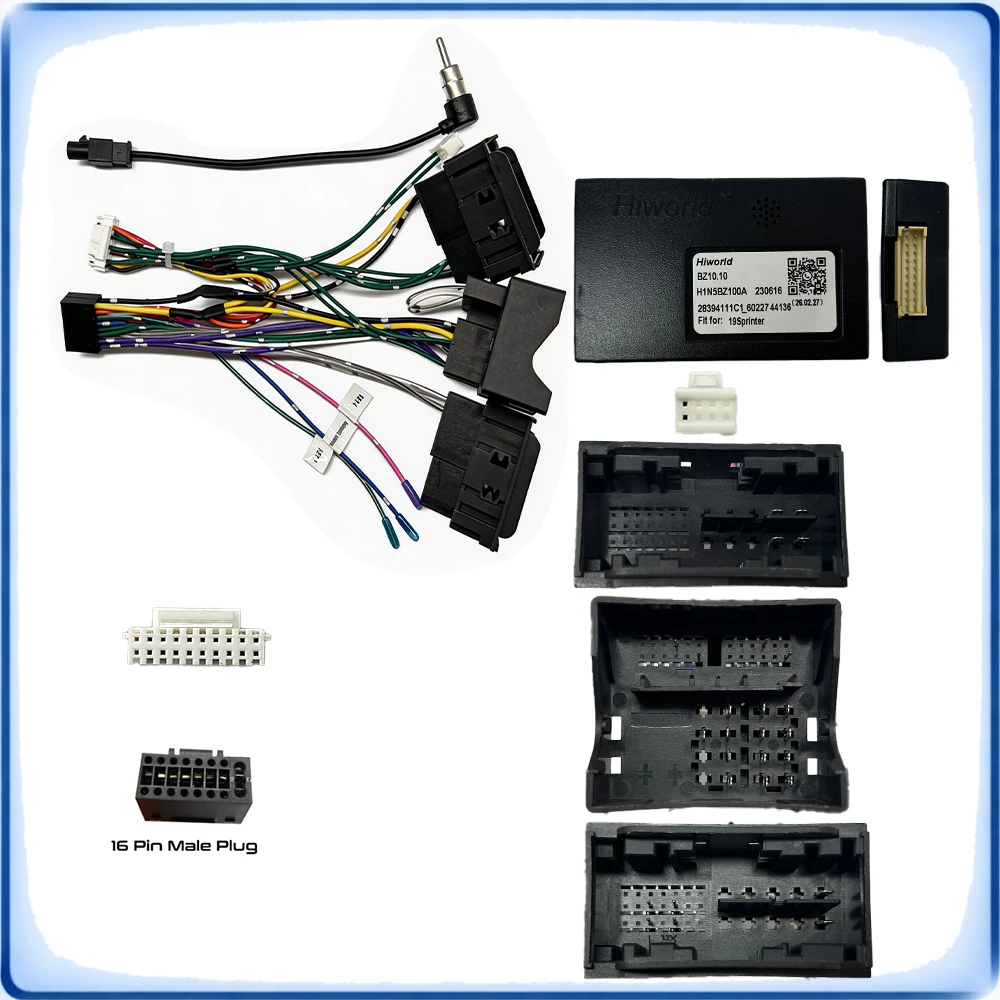 Quadlock to 16Pin Car Radio Wiring Harness with CANBUS Decoder BZ10.10 for Mercedes Sprinter 2018 Android Stereo
