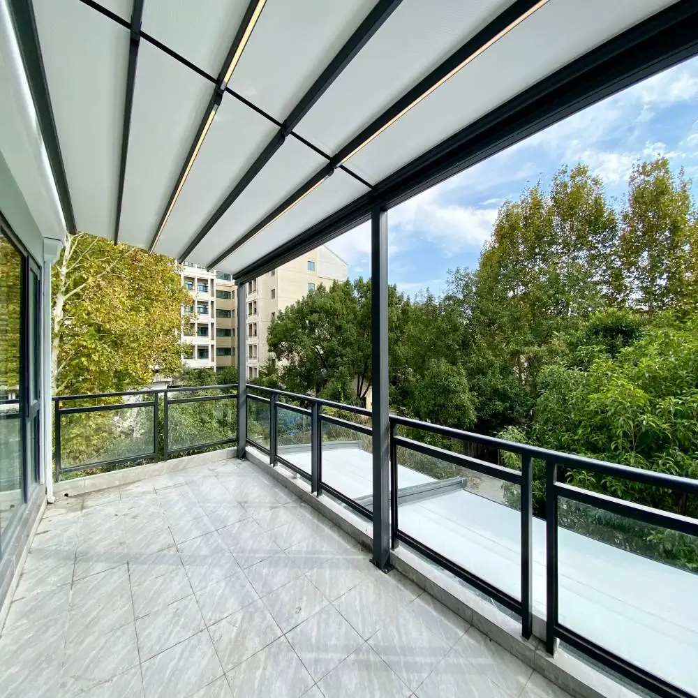 OneAlu Elite Backyard Motorized Canopy: Modern Waterproof PVC Shade Pergola for Luxury Villa Courtyard Decks