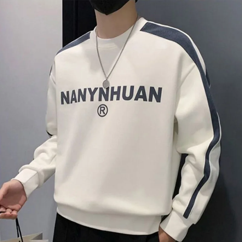 Fashion O-Neck Spliced Printed Letter T-Shirt Men\'s Clothing 2023 Autumn New All-match Casual Pullovers Loose Korean Tee Shirt