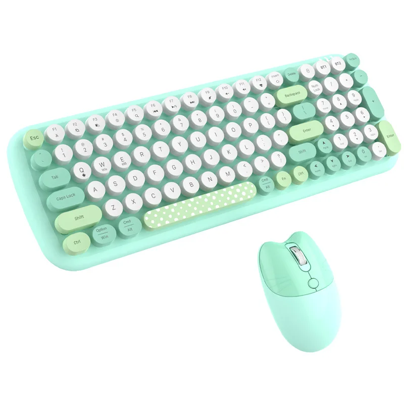 Cute 2.4G Wireless Bluetooth Keyboard Mouse Set Full Size Pink Blue Green White For Ipad PC Laptop Phone Tablet Computer