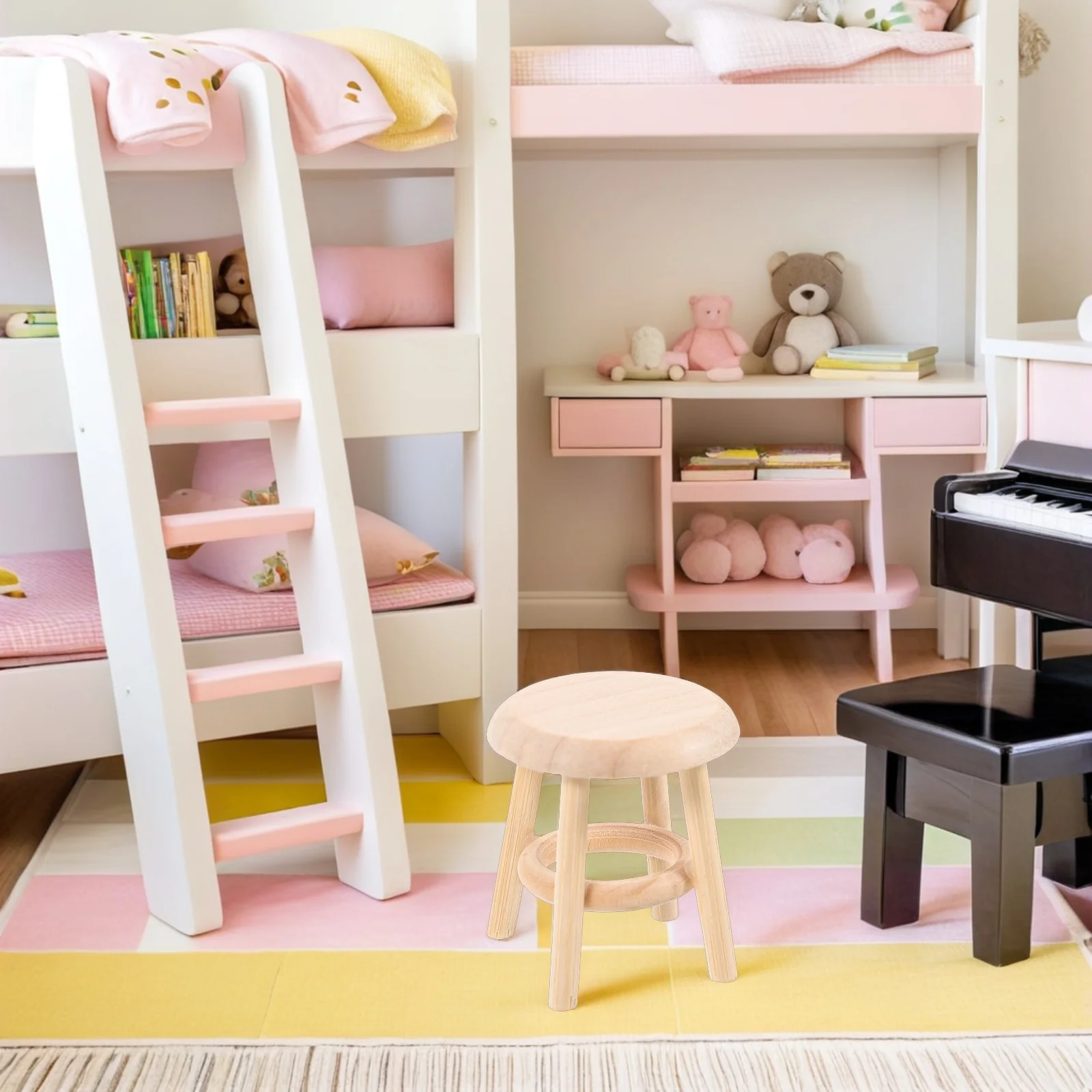 2 قطعة كرسي صغير مصنوع يدويًا من الخشب خفيف الوزن لمجموعة إكسسوارات بيت الدمى كرسي خشبي صغير