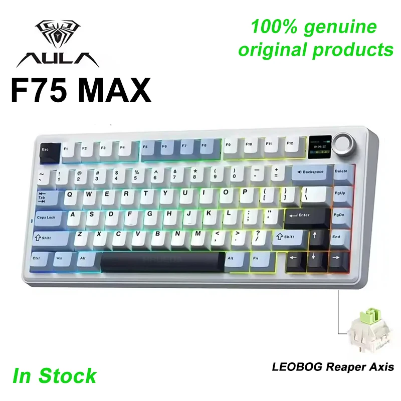 

AULA F75 MAX Mechanical Keyboard with TFT Screen Knob Wireless Tri-Model Hot-Swap RGB 75% Layout 81Keys E-sports Gaming Keyboard