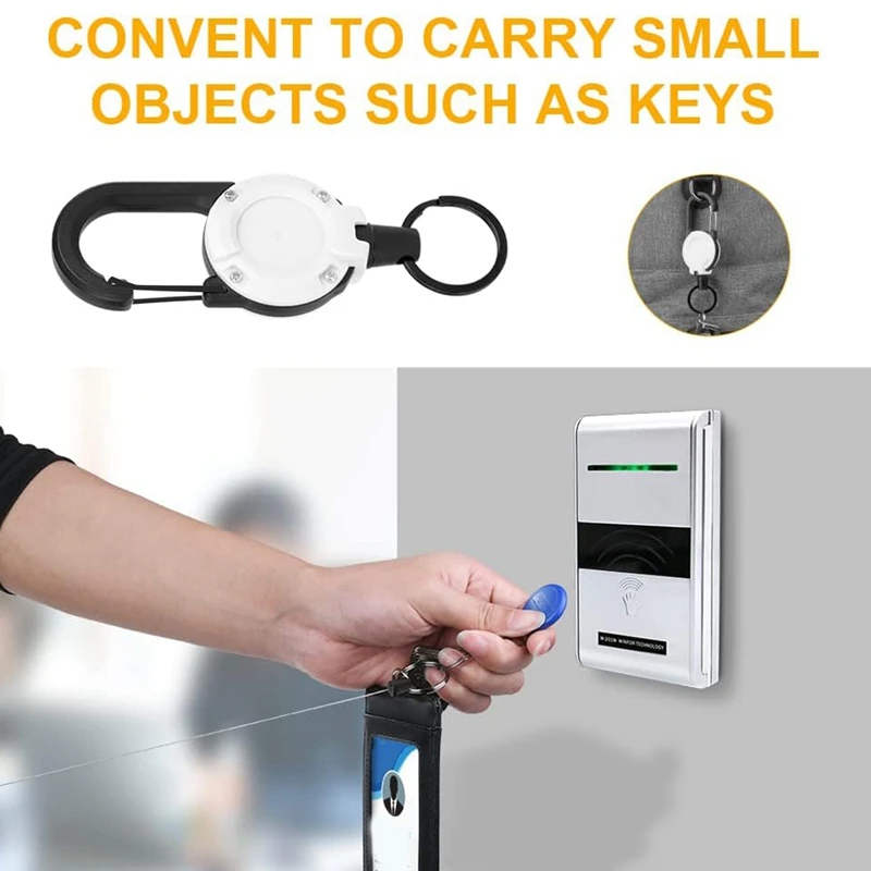 4 ชิ้น Heavy Duty พวงกุญแจแบบพับเก็บได้ Retractable ID Badge Reel Heavy Duty Reel คลิป (สีขาว)