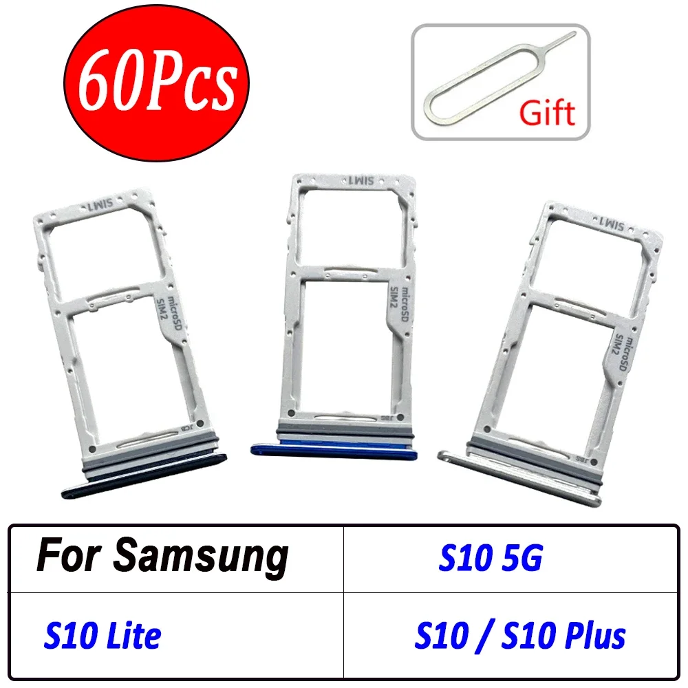 60Pcs，Dual Card NEW For Samsung Galaxy S10 Plus S10 Lite S10 5G Micro Nano SIM Card Holder Tray Slot Holder Adapter Socket