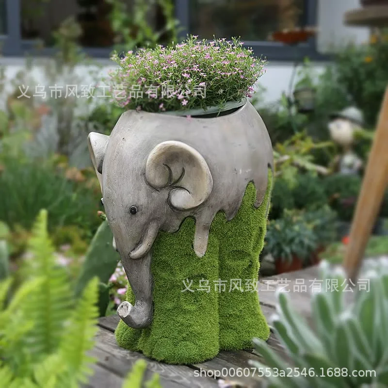 

‌ Скульптура слона ручной работы ‌ - Художественный кашпо для сада и балкона