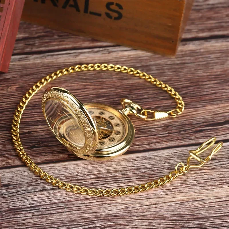 Luxury Transparent Hunter Hand-Wind Mechanical Pocket Watch for Men Women Fob Pendant Clock with Chain Wedding Gift Bridegroom
