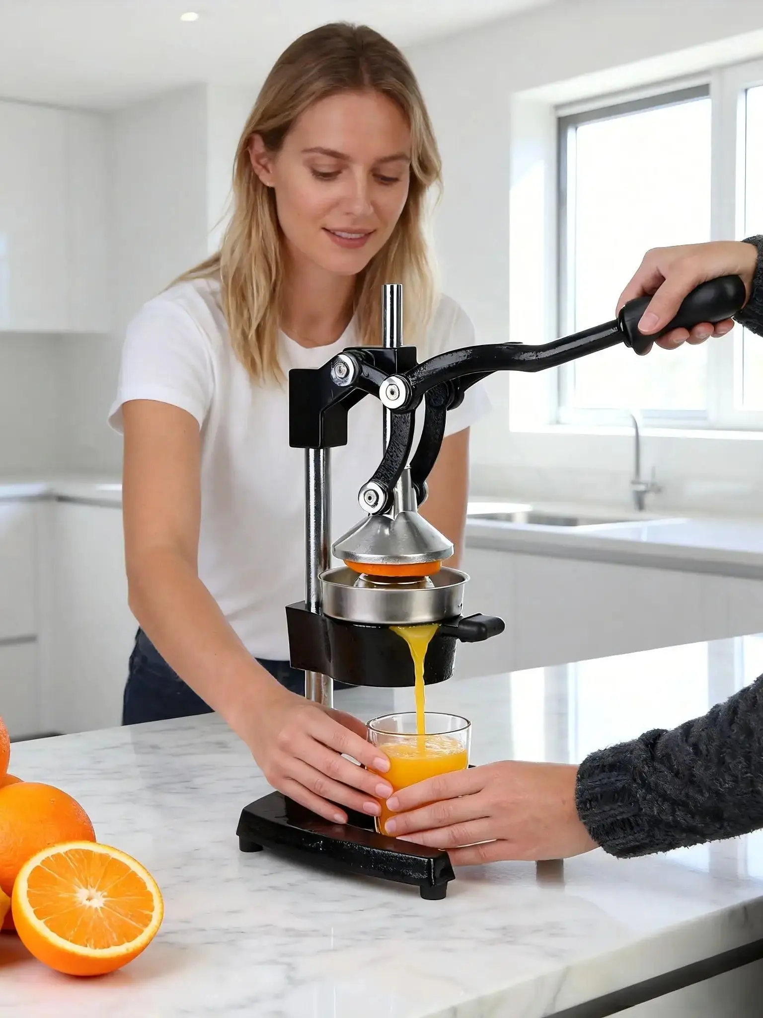 SIAZIH Professionelle Manuelle Zitruspresse, robuste Orangenpresse aus Gusseisen, kommerzielle Fruchtpresse, Handpresse für Zitrone, Limette, Granatapfel, Grapefruit, Schwarz – Detail 1