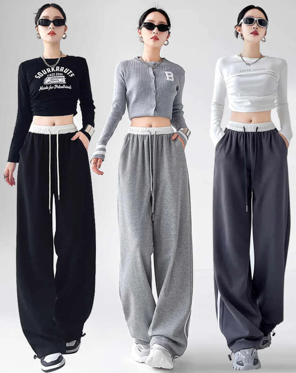 Fashion Street Bossy Queen Style Women Sweatpants Spring Autumn New Striped Sport Pants Drape Effect High Waist Wide Leg Trouser