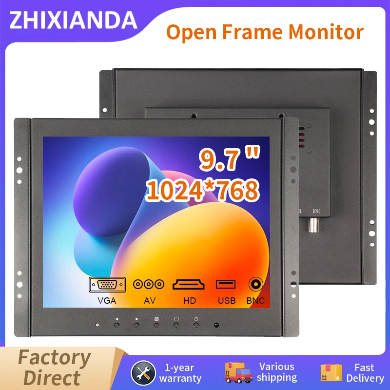 Open Frame Touch Screen Monitor 9.7 Inch 1024*768 4:3 Ratio Industrial Display With BNC HDMI VGA AV USB For Automation Equipment