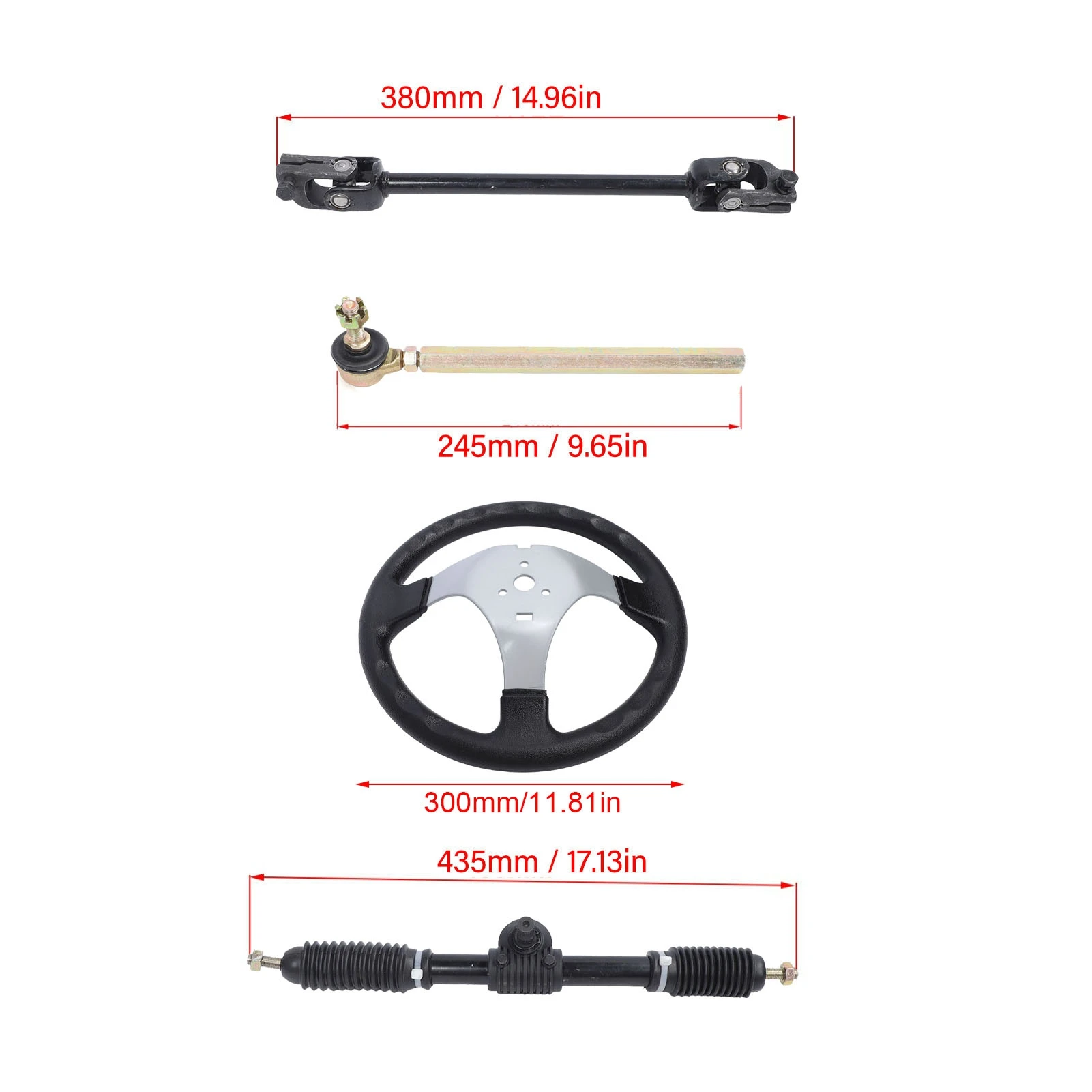 300mm Steering Wheel Assembly, Adjustable Steel Steering Kit For Go Kart Golf Cart UTV 110cc 125cc 140cc 150cc Buggy