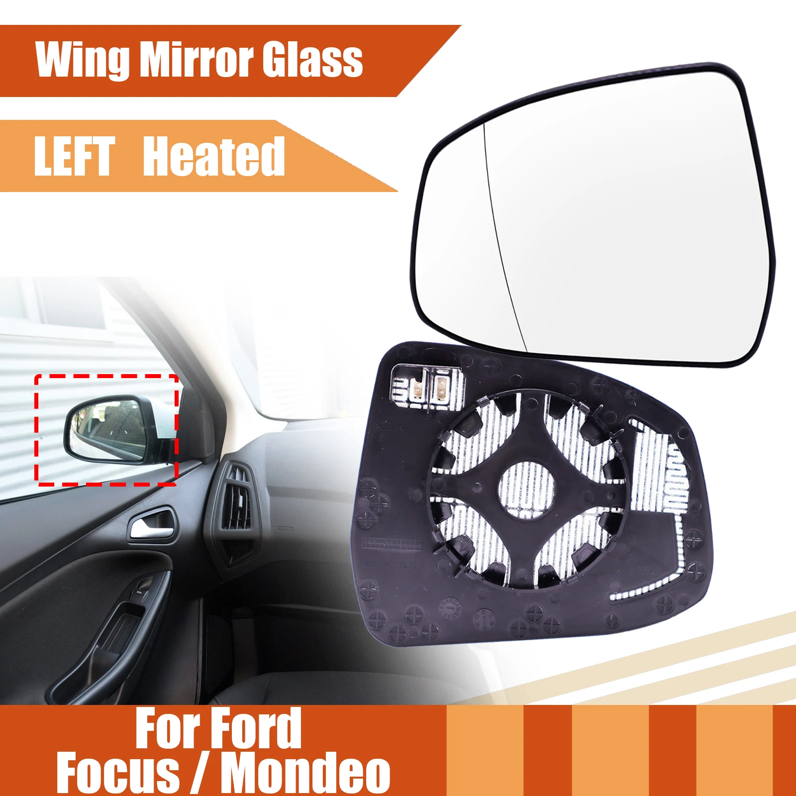 Heated Wing Mirror Glass Left RH Passenger Side Rear View Mirror Glass For Ford Focus MK2/3 08-18 Mondeo MK3 10-14 Replacement