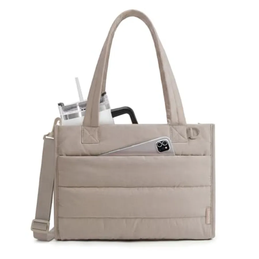 

BAGSMART Tote Bag for Women Puffer Quilted Work Tote Bag Zipper Closure for Work Travel College and tote Lightweight 2 sizes cr
