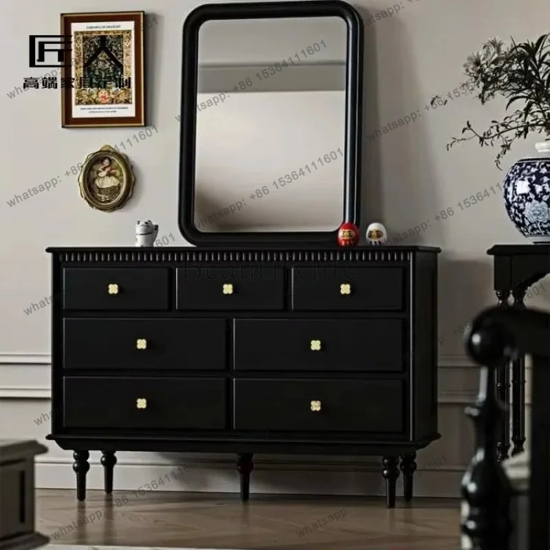 Solid Wood Chest Cabinet Small Apartment Living Room Medieval Simple Seven Bucket Storage Cabinet Storage Side Cabinet