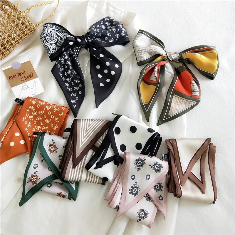 Print Scarf Neckerchief Headscarf Scrunchies Headband Spring Summer Autumn Scarves Hair Accessories for Women Bag Hat Ribbon Tie