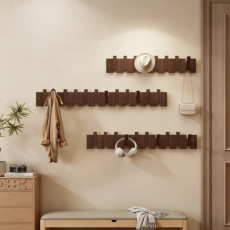 

Вешалка для одежды из черного ореха, настенная вешалка для клавиш фортепиано, крючки для одежды из цельного дерева, вешалка для входной двери для прихожей, домашний декор, мебель