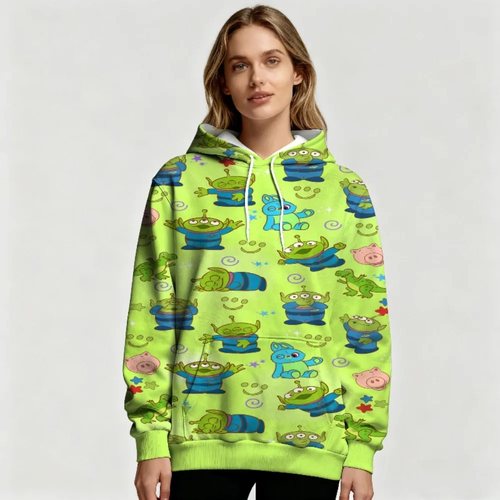 Nueva Sudadera con capucha estampada de cuerpo completo de Disney Toy Story Alien para mujer, jersey cómodo para otoño e invierno, ropa informal para exteriores
