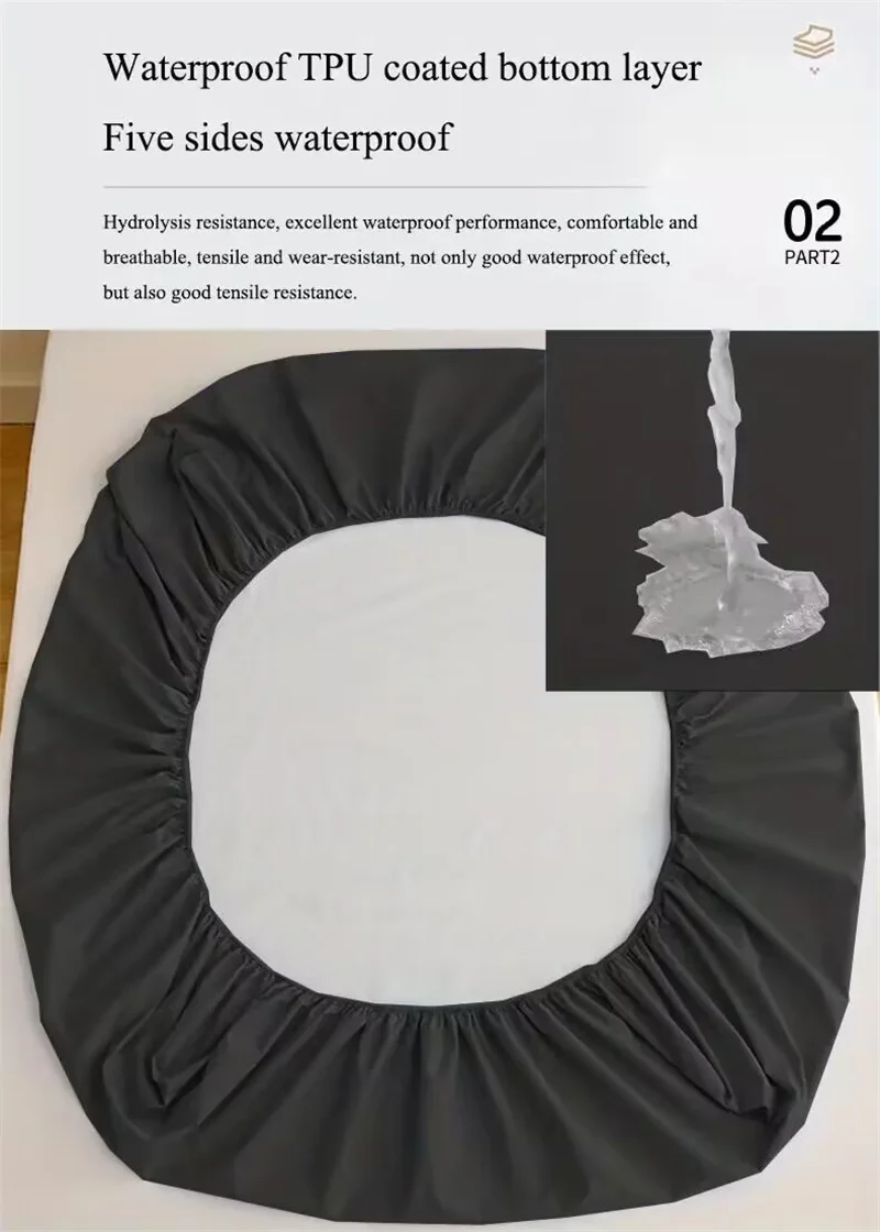 100% Waterproof Mattress Cover Protector Adjustable Non-slip Bed Fitted Sheet With Elastic Band for King Queen 90/140/160/200