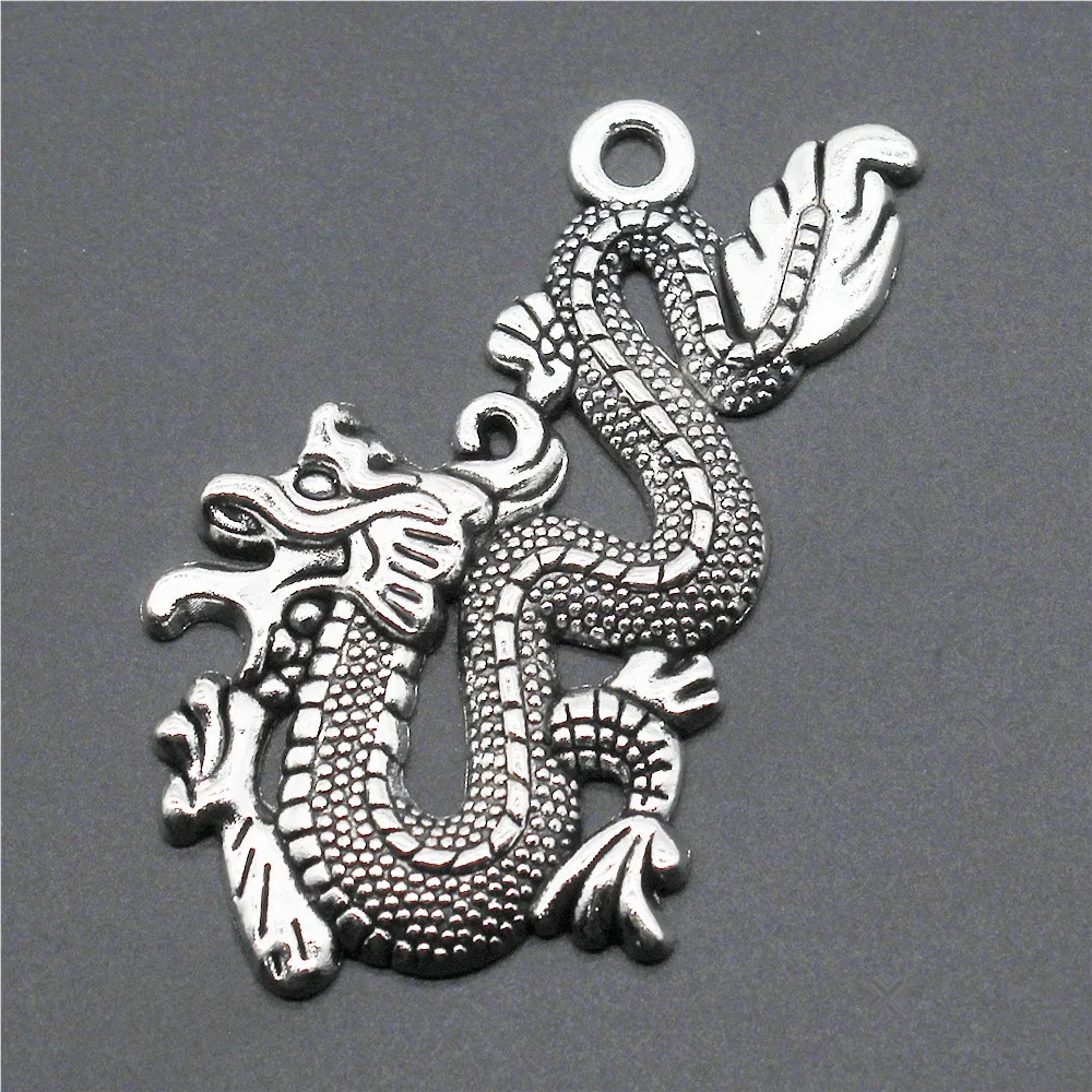 4pcs/lot 54x33mm Dragon Charms Pendant For Jewelry Making 2 Colors Antique Silver Color Antique Bronze Plated Alloy Charms