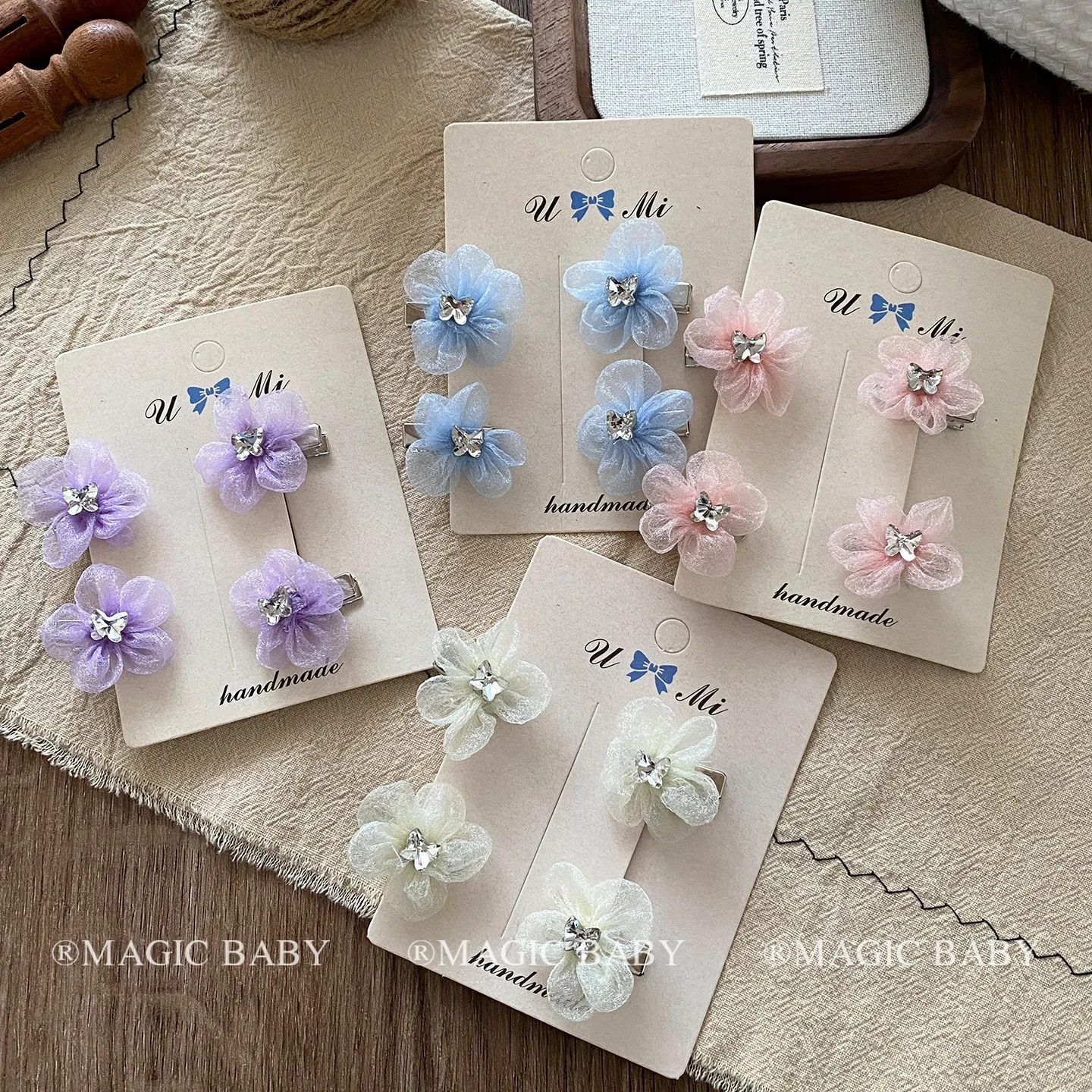 Hair Clips Exquisite Colorful Tulle Rhinestone Flower Mini Hair Ties Pretty Baby Girls Daily Hairstyling Accessories