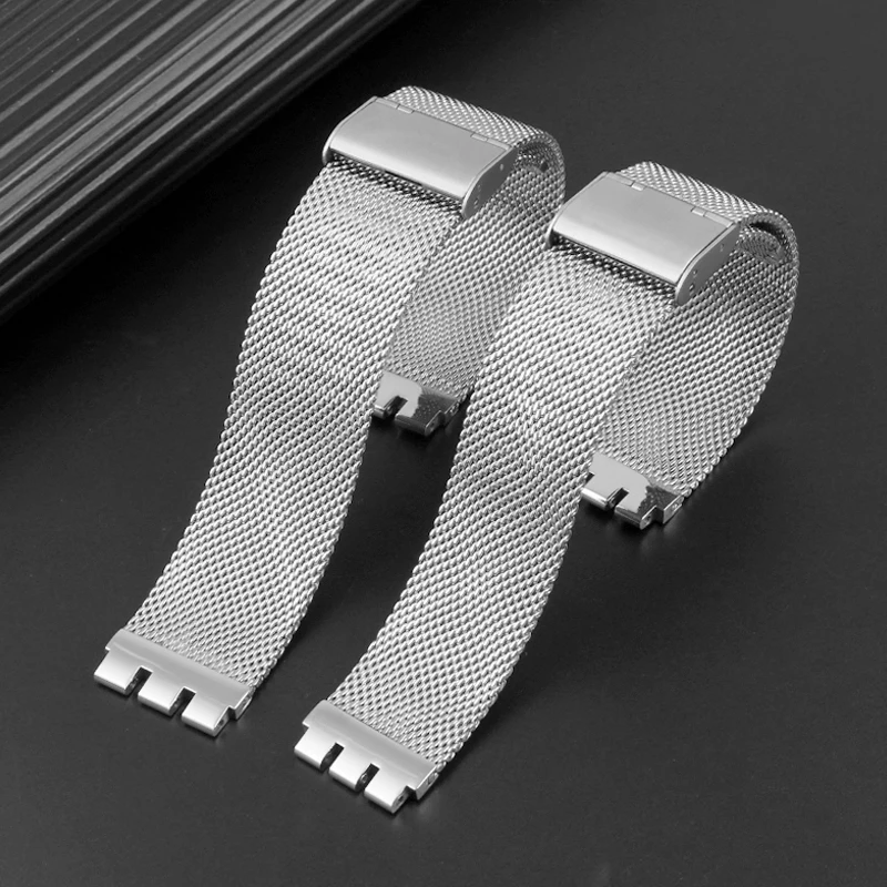 17mm 19mm Stainless Steel Strap for Swatch IRONY Men\'s and Women\'s Fine Steel Woven Mesh Strap Watch Chain YAS112 Breathable Bra