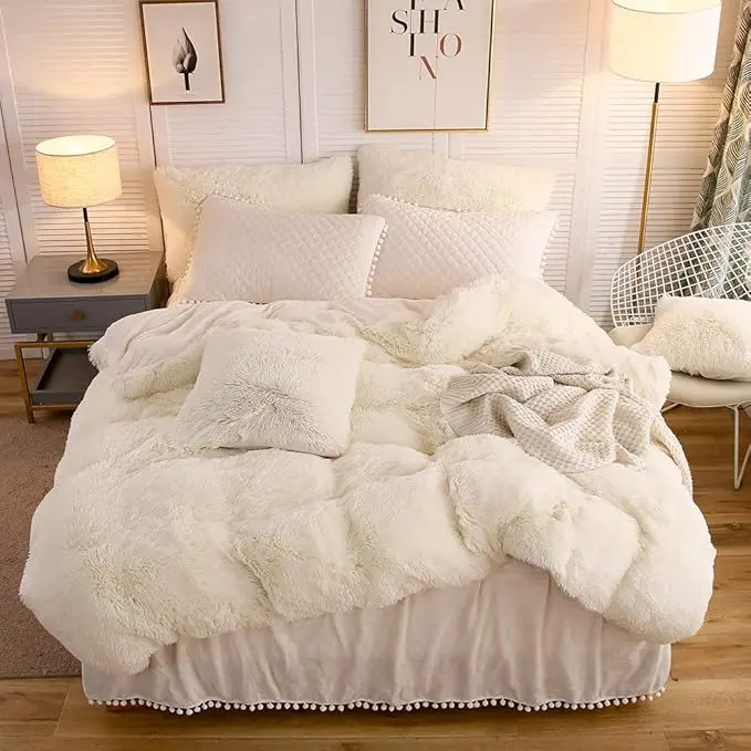 Luxury Plush Shaggy Duvet Cover Set, Soft Velvet Fluffy Furry Duvet Cover Set(1 Faux Fur Fuzzy Comforter Cover