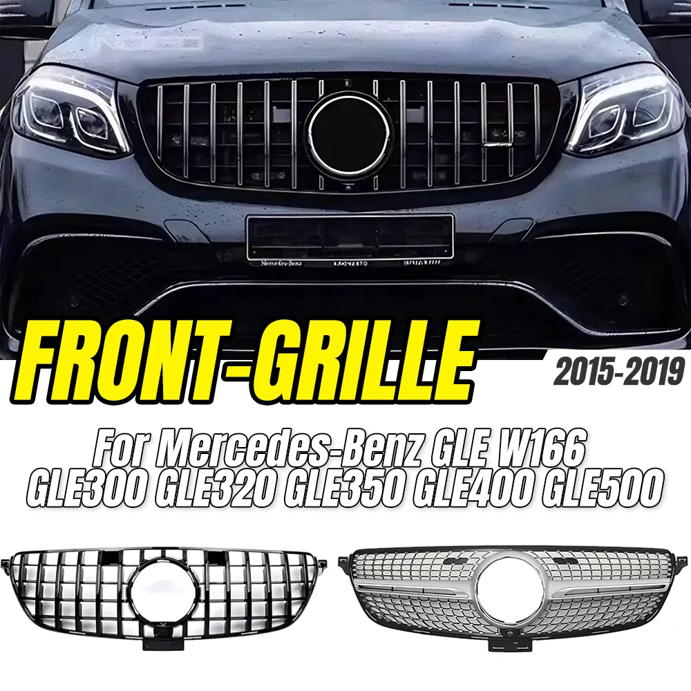 

For Mercedes-Benz GLE W166 2015-2019 GLE300 GLE320 GLE350 GLE400 GLE500Front Grille,Chrome Silver Diamonds Style Bumper Grille