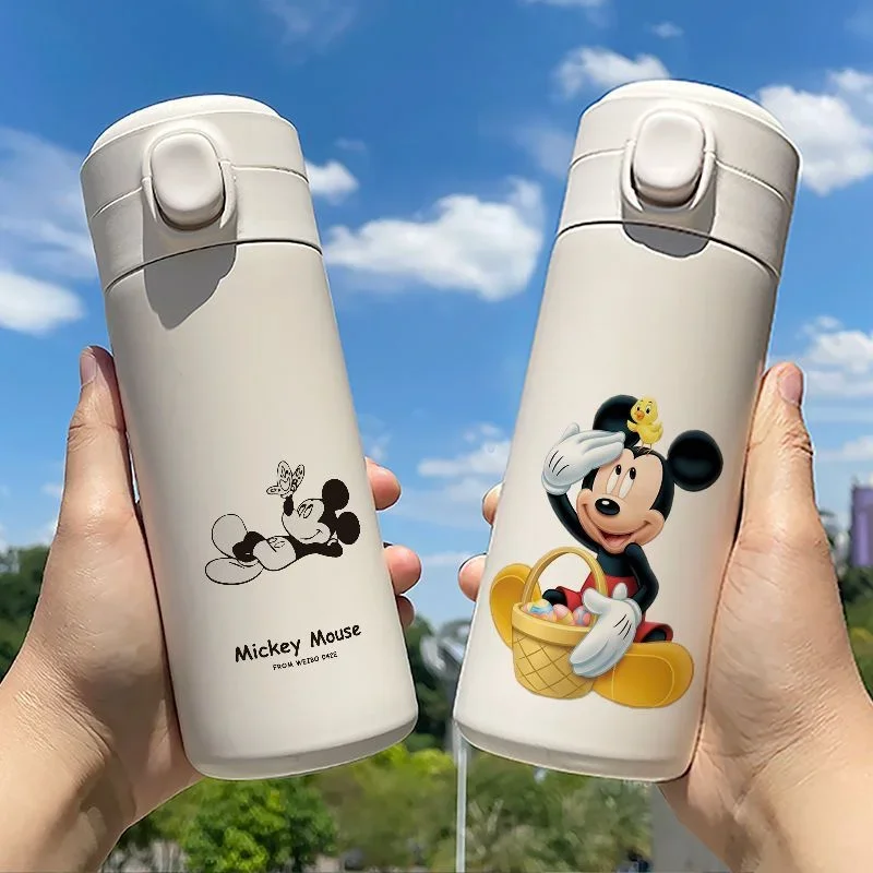 Disney Cup Mickey Minnie Mouse Thermos Cup Student Cartoon Water Cup 304 Stainless Steel Water Bottle Portable 350ML 450ML