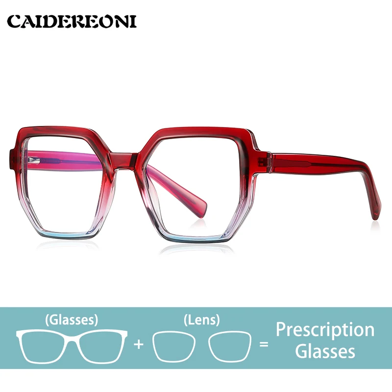 

CAIDERONI Polygon Fashion Transparent Progressive Lenses Photochromic Customizable Prescription Glasses Women Blue Light 2143