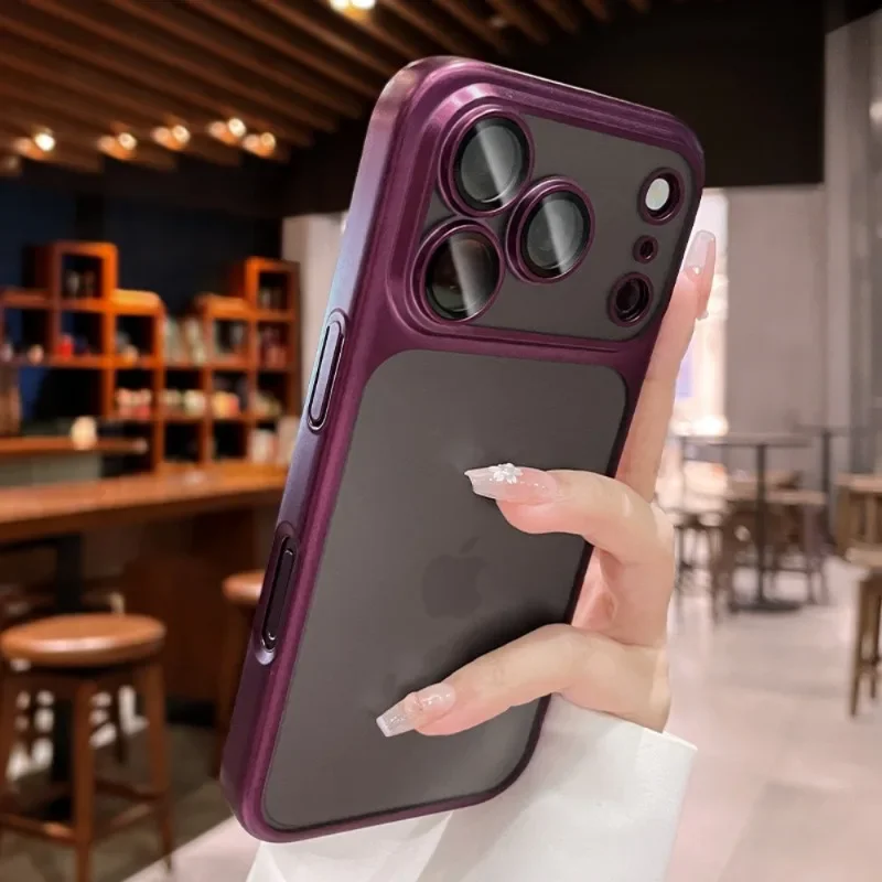 Fashion Electroplated Matte Ultra Thin Phone Case for IPhone 18 Pro Max 17 16 15 14 13 12 Glass Lens Film Shockproof Hard Cover