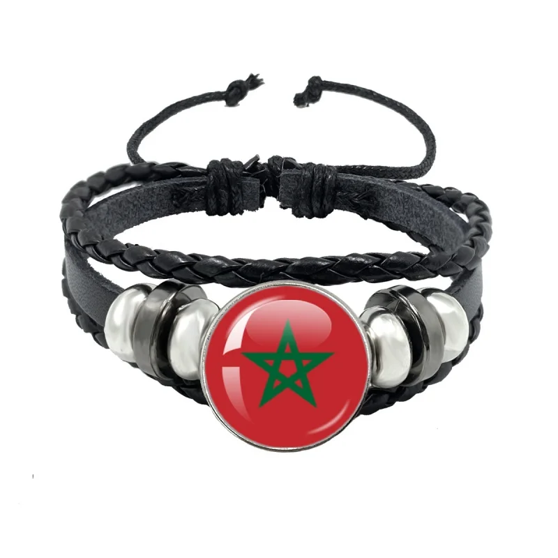 Tunisia, Canada, Brazil, South Korea Glass Cabochon National Flag 18mm Leather Bracelet Pendent Jewelry Gift