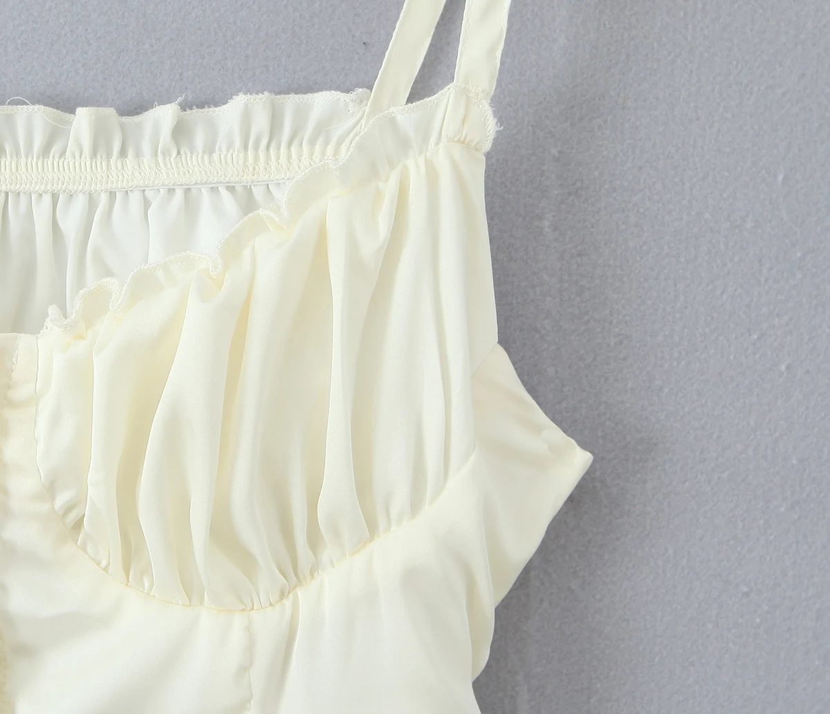 Sexy Buttons Wood ears Ruched Chest Satin Sling Dress Elastic Back Cross Lacing up Backless Low Waist Fold Swing Dresses Vestido