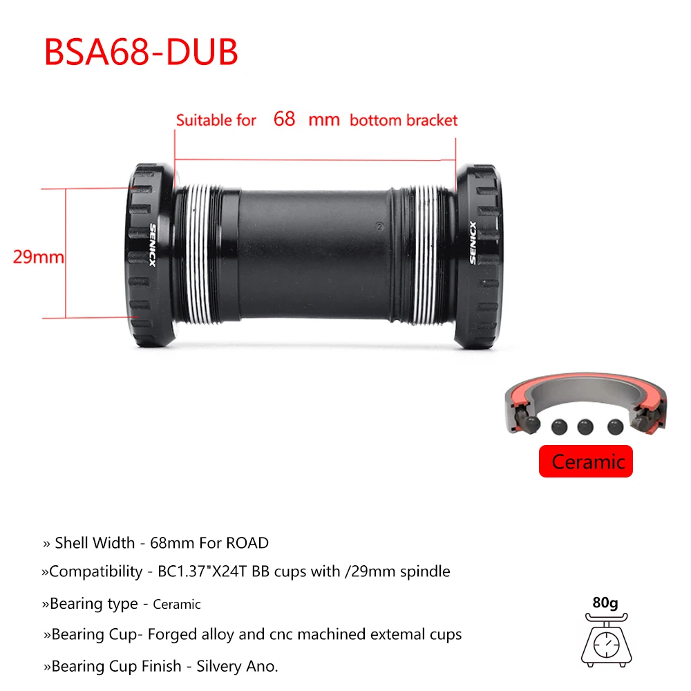SENICX Bsa 68/73 Thread Bottom Bracket for Road Mountain Bike