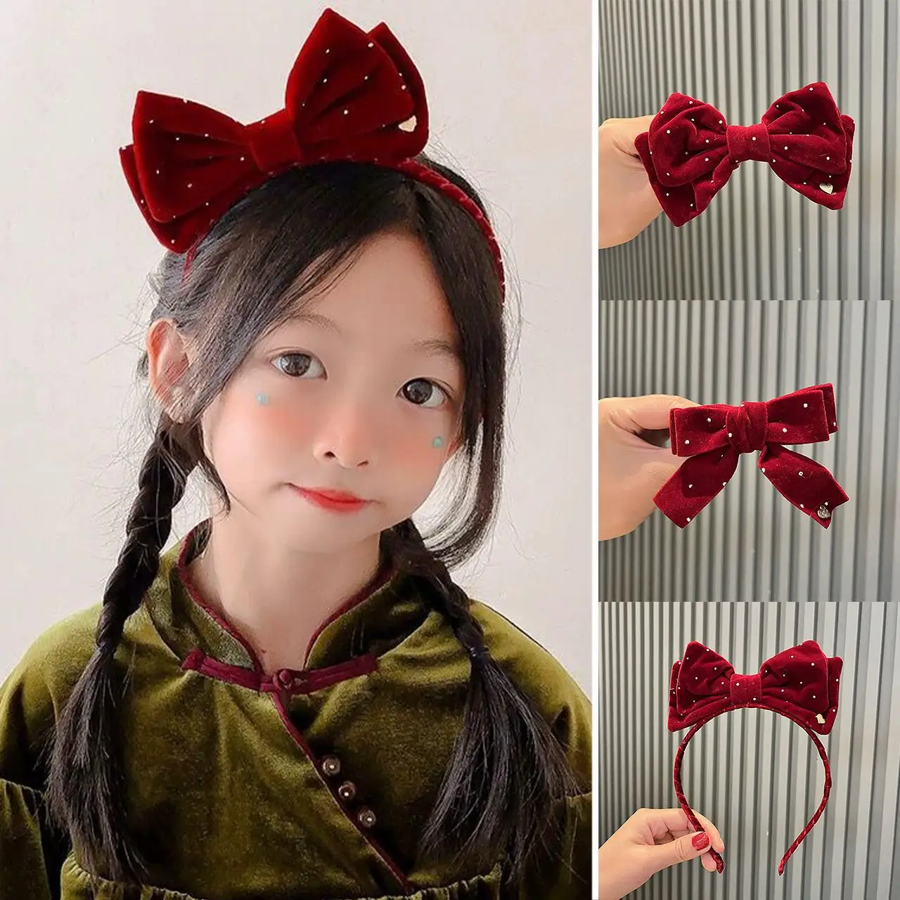 

1Pc Sweet Cute Baby Hair Hoop New Year Red Headwear Girls Bowknot Princess Hair Clips Festival Party Kids Hair Accessories