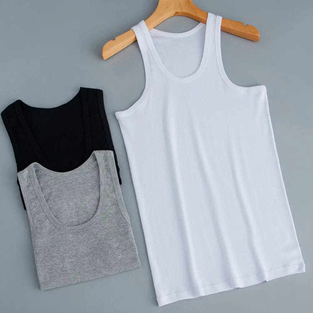 

Fashion Sleeveless Men Cotton Vest Round Neck Solid Color Men’s Tank Top Clothing Simple Men Summer Tight Top Gym