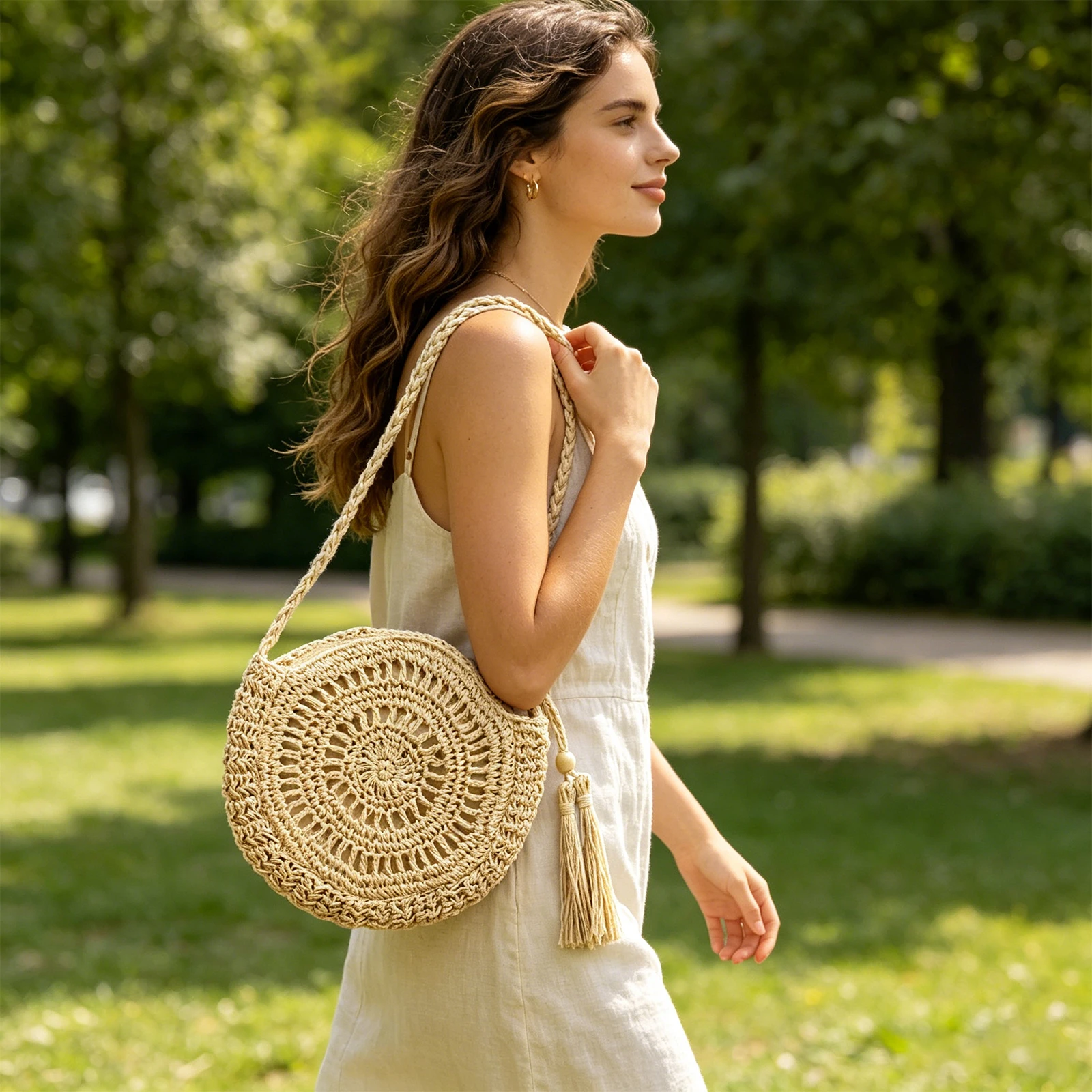Damen Papierseil Casual Stroh- – Circle Round Bag Bewertung und Preis