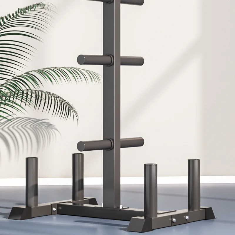 ウェイトプレートツリーホルダー&ホームジム用垂直バーベル収納ラック、6ペグウェイトプレートバーベル