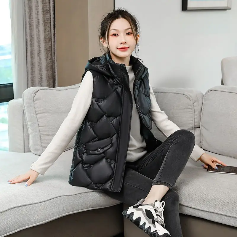 Chaleco de algodón de invierno para mujer, chaqueta informal elegante con forro de piel sintética gruesa para niñas, estudiantes universitarios, sin plumón Real